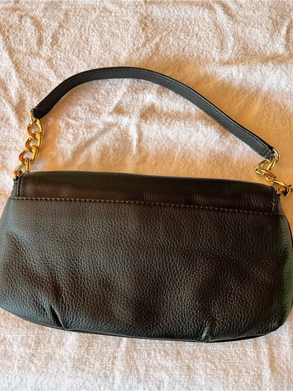 Michael Kors Black Leather Shoulder Bag with Gold MK Logo